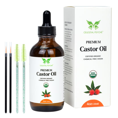 USDA Organic Castor Oil (2 Oz with Essential Bundle - Eyebrow Kit)