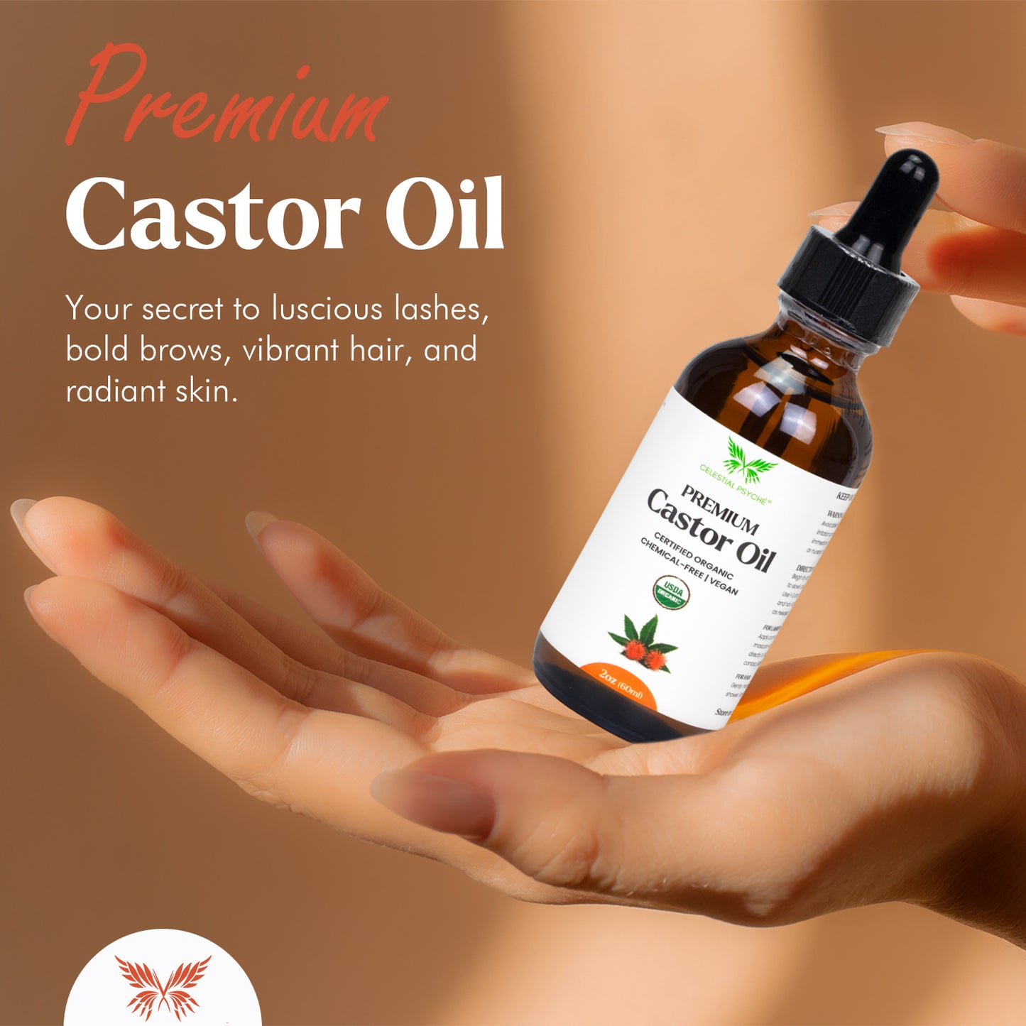 USDA Organic Castor Oil (2 Oz with Essential Bundle - Eyebrow Kit)