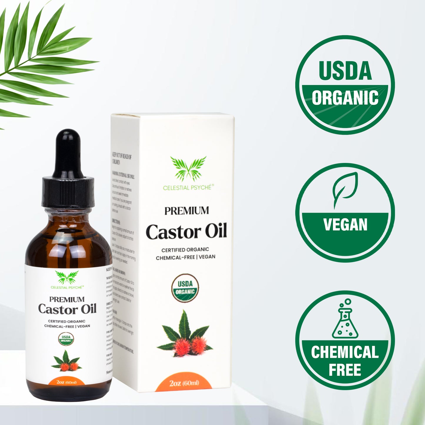 USDA Organic Castor Oil (2 Oz with Essential Bundle - Eyebrow Kit)